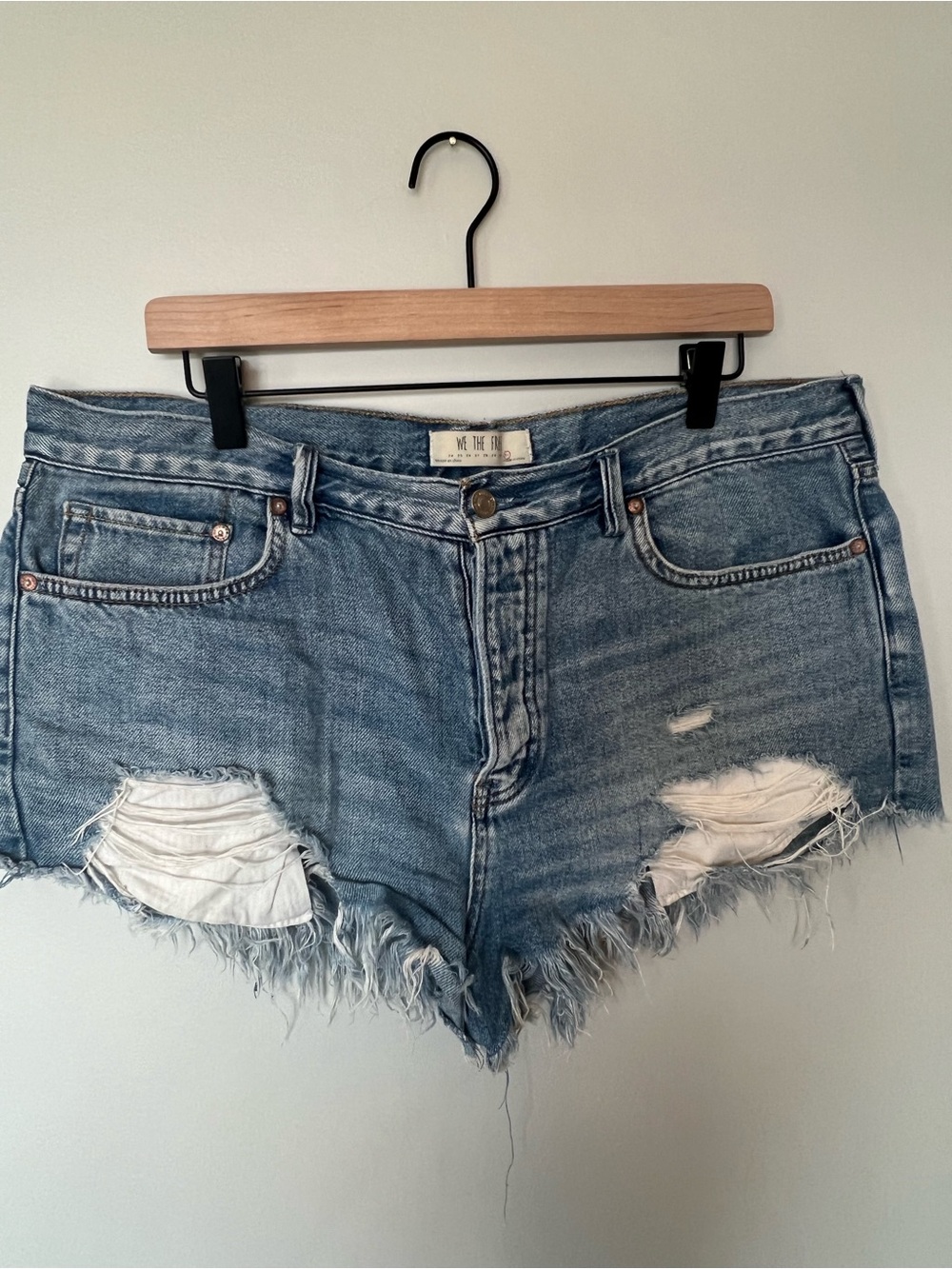 We The Free Distressed Light Blue Frayed Denim Shorts